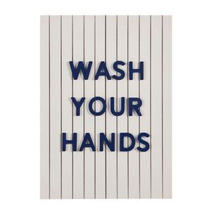 Bathroom Kitchen Wall Decor Sign Wash Your Hands White Blue Ready to Hang NWT